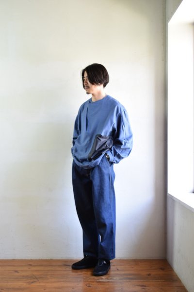 画像1: 【MORE SALE】E.TAUTZ / COWL NECK SHIRT [DENIM BLUE/NAVY CONTRAST]