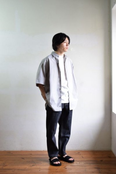 画像1: STUDIO NICHOLSON (スタジオニコルソン) Bold Stripe Cotton SHORT SLEEVE SHIRT -SORONO- [GREY MULTI ]