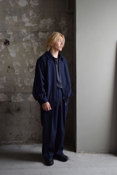 画像1: MARKAWARE (マーカウェア)   Organic Wool Survival Cloth WIDE SPORTS JACKET [NAVY] 