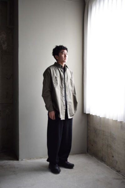 画像1: MARKAWARE (マーカウェア) ALL WEATHER CLOTH LONG TENT SHIRT [SAGE GREEN]