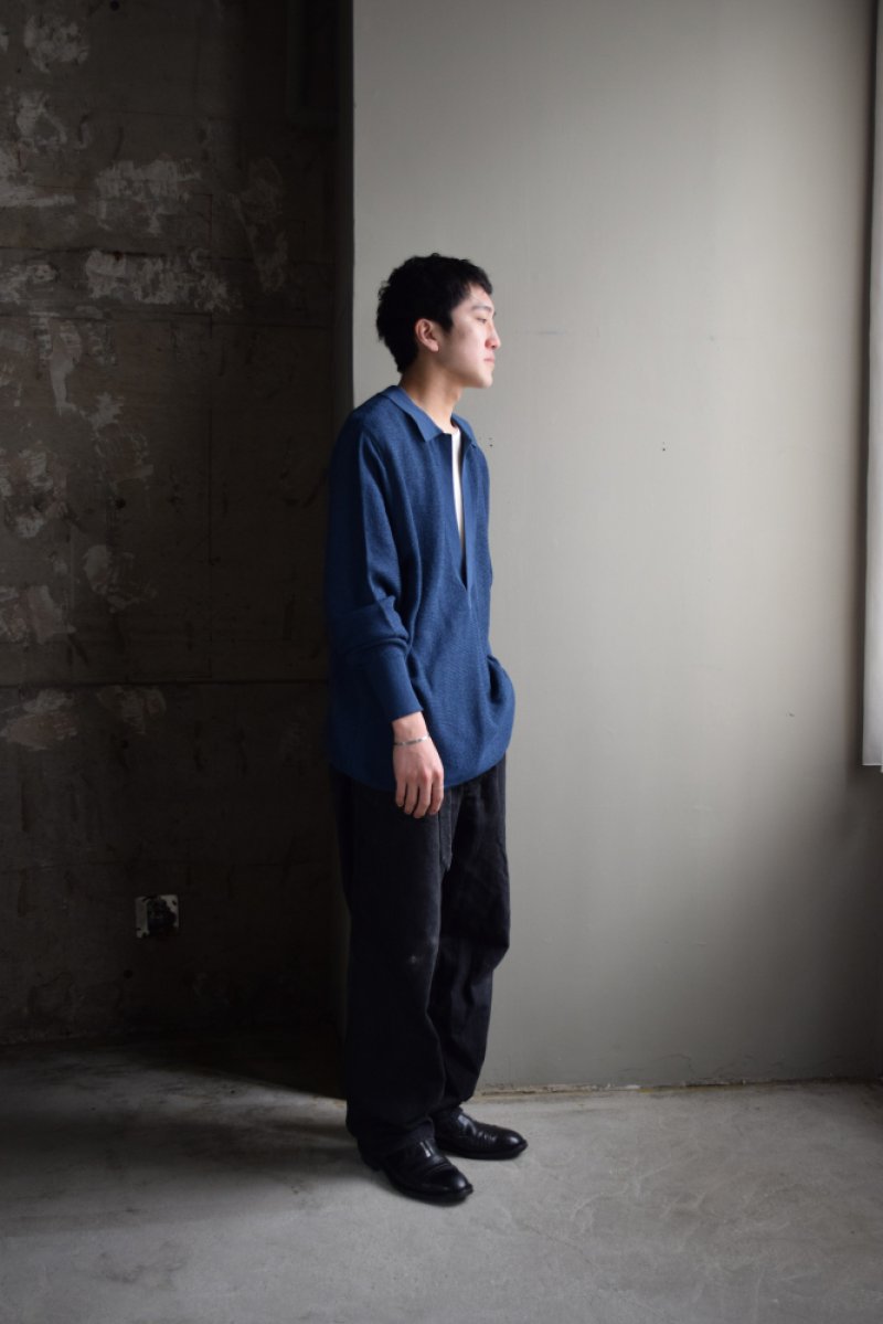 画像1: 【SALE】WALENODE (ウェルノード) Paper & Recycled polyester Skipper knit wear [Blue]