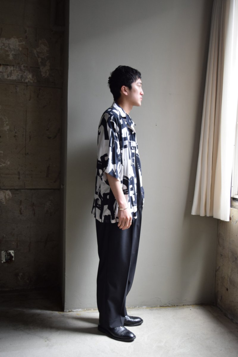 画像1: m's braque (エムズ ブラック) ALOHA SHIRT [WHITE-BLACK]