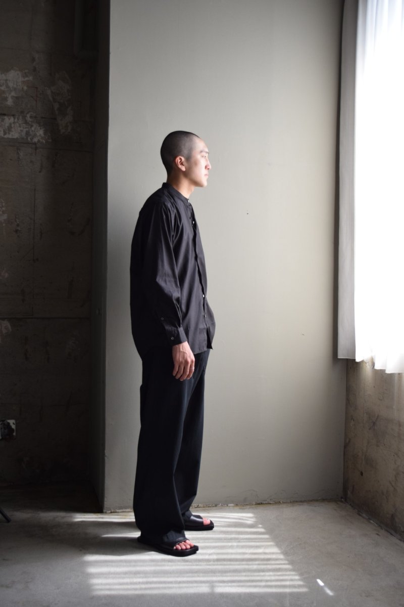 画像1: CIOTA (シオタ) Band Collar Long Sleeve Shirt (Cotton Rayon) [BLACK]