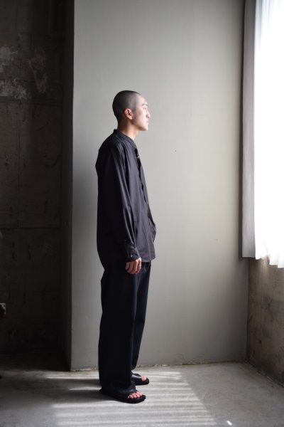画像2: CIOTA (シオタ) Band Collar Long Sleeve Shirt (Cotton Rayon) [BLACK]