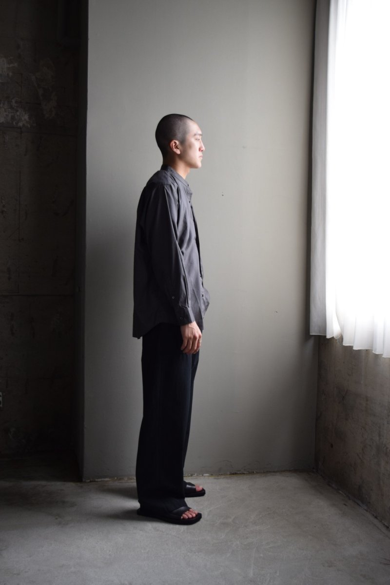 画像1: CIOTA (シオタ) Band Collar Long Sleeve Shirt (Cotton Rayon) [CHARCOAL GRAY]