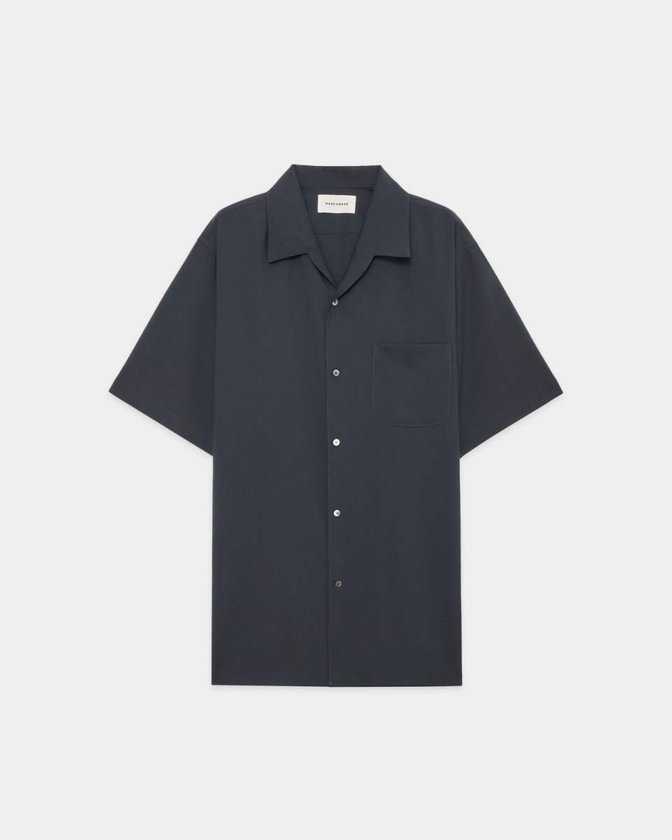 画像5: MARKAWARE (マーカウェア) Organic Wool 2/80 Tropical Italian Open Collar S/S Shirt [CHARCOAL]  (5)