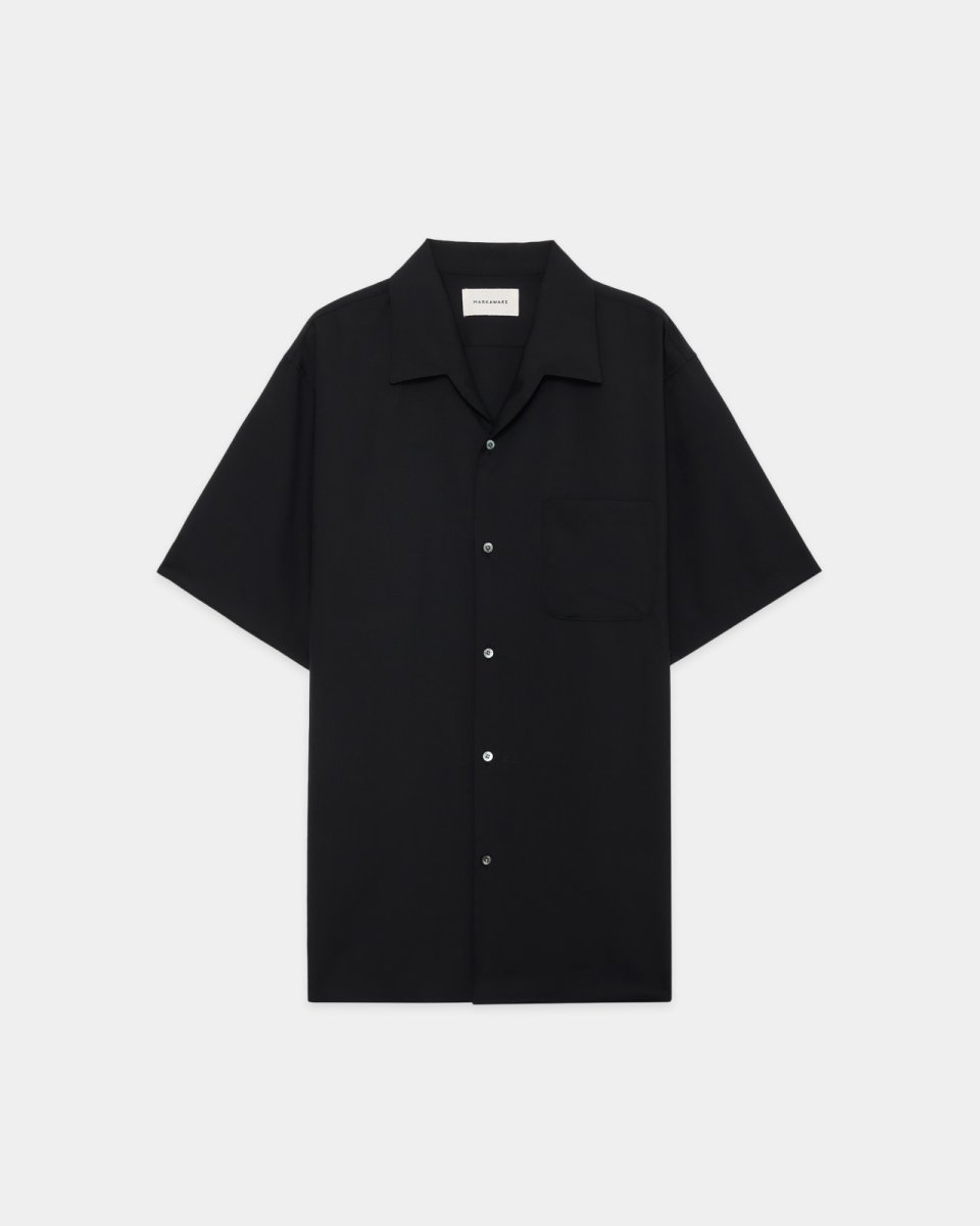 画像5: MARKAWARE (マーカウェア) Organic Wool 2/80 Tropical Italian Open Collar S/S Shirt [BLACK]  (5)