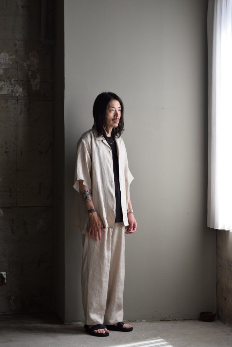 画像1: MARKAWARE (マーカウェア) Hemp Shirting New Open Collar S/S Shirt [TAUPE]