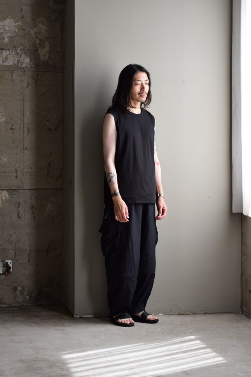 画像1: COMOLI (コモリ) THIN COTTON SLEEVELESS T-SHIRT [BLACK]