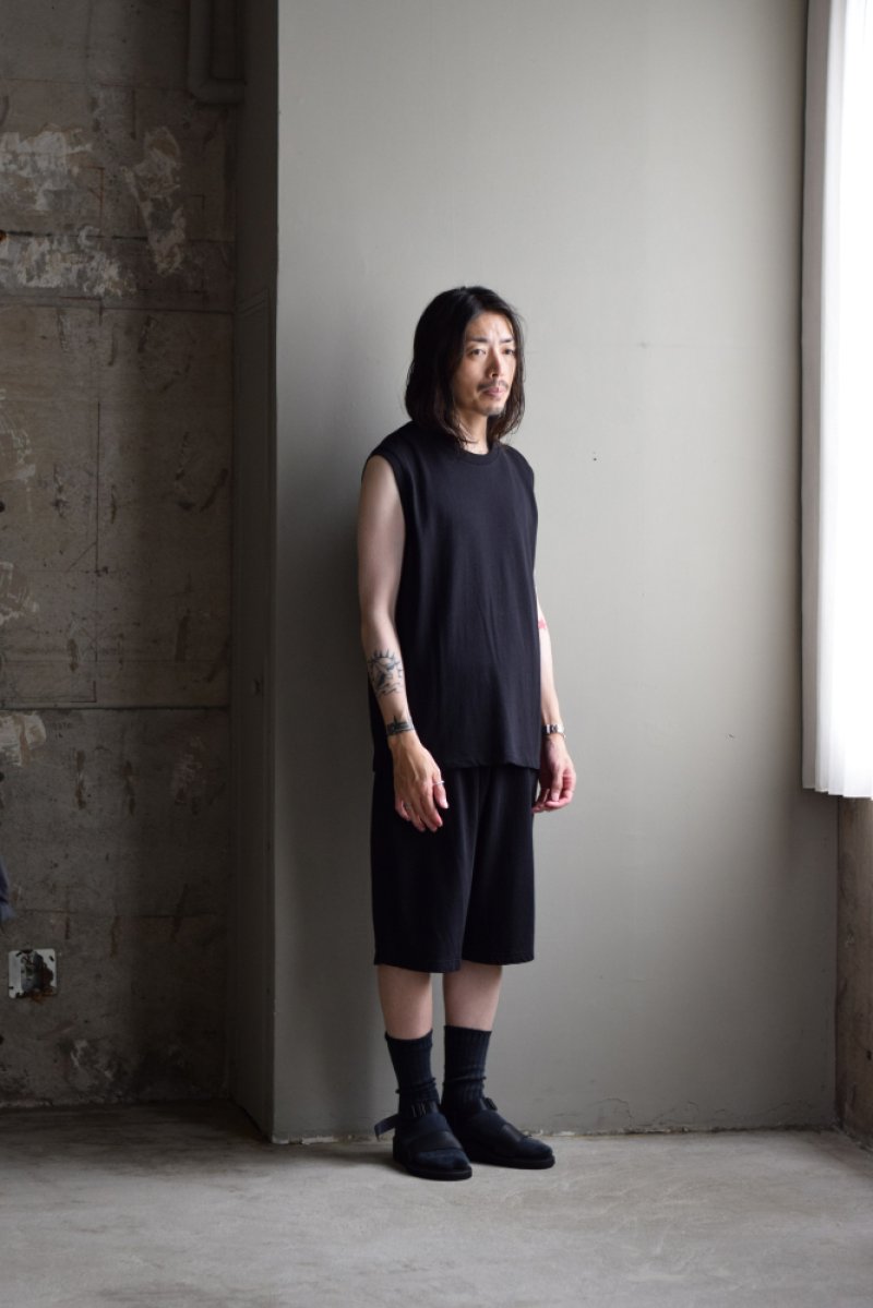 画像1: COMOLI (コモリ) COTTON MESH SLEEVELESS T-SHIRT [BLACK]
