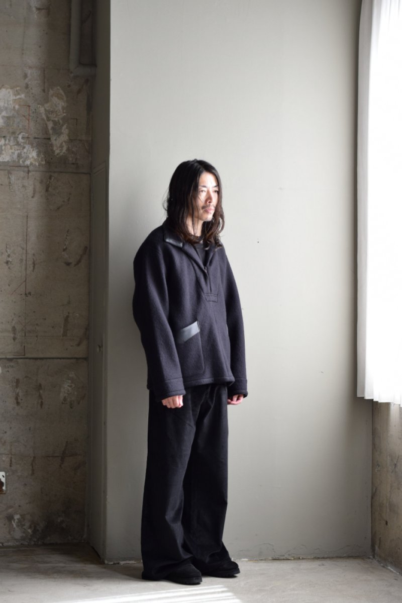 画像1: m's braque (エムズ ブラック) GATHERED WAIST WIDE PANTS [BLACK CORDUROY]