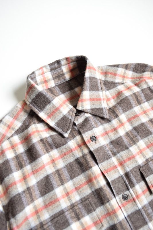 【MORE SALE】URU (ウル) WOOL CHECK L/S SHIRTS [ORANGE×BROWN]