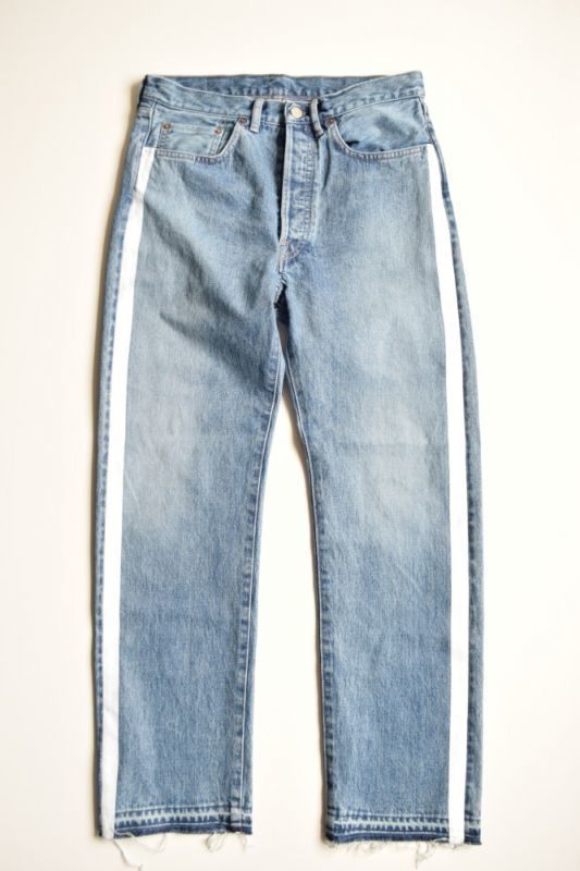 【MORE SALE】UNUSED (アンユーズド) 13.5oz side print denim pants longlength