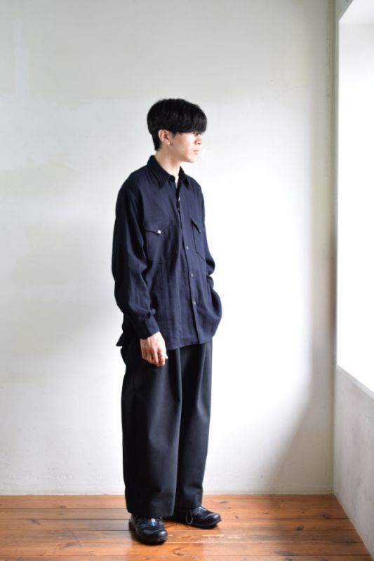 通販爆買い COMOLI 21AW カシミヤ和紙ワークシャツ NAVY サイズ3 mMbqy