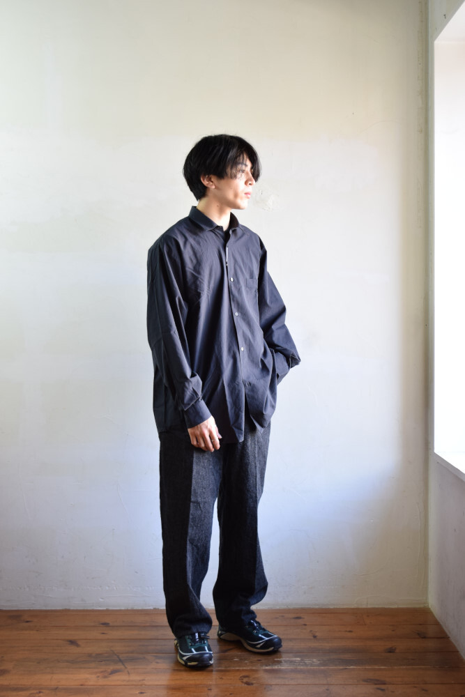 20ss サイズ 1 バンドカラーシャツ navy COMOLI 5p デニム-