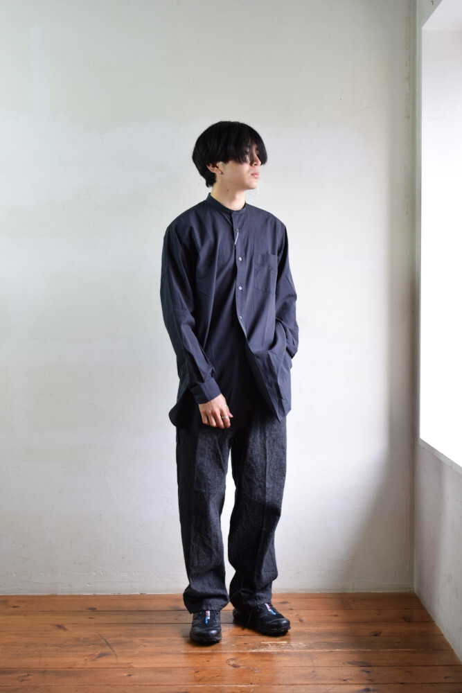 COMOLI コモリ バンドカラーシャツ（navy）Size2