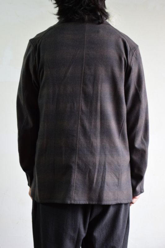 COMOLI (コモリ) ウールチェック ショールカラージャケット [BROWN]