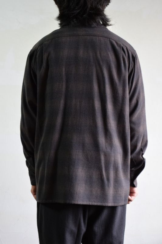COMOLI (コモリ) ウールチェック オープンカラーシャツ [BROWN]
