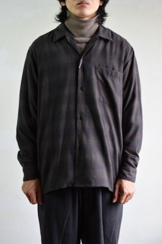 【20AW/新品】comoli ウールチェック オープンカラーシャツ ブラウン