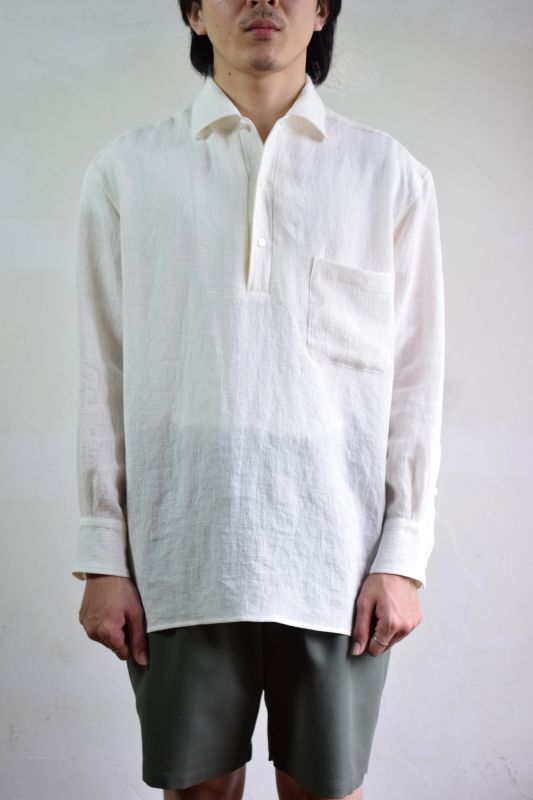 SALE】Cale (カル) ウォーターツイストリネン プルオーバーシャツ [WHITE]